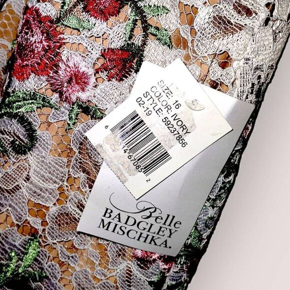 Badgley Mishka Womens Dress Sz 16 Belle Ivory Lace Red Floral Halter Sleeveless - Picture 10 of 16